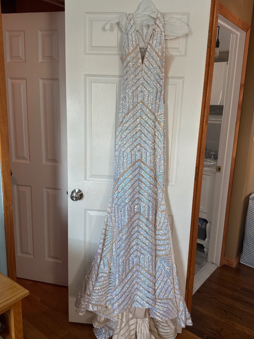 JOVANI White Iridescent Sequin Prom Dress Mermaid Gown